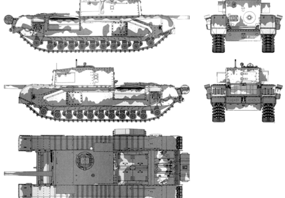 Churchill 3-foot Gun Career A22D tank - drawings, dimensions, figures