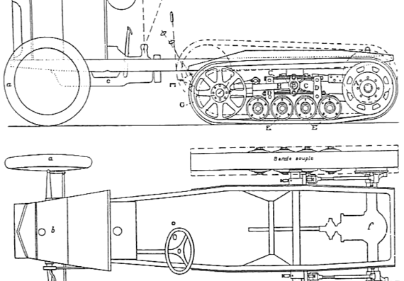 Танк Citroen-Kegresse Chassis - чертежи, габариты, рисунки