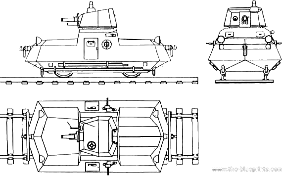 Танк D-37 Armoured Self Propelled Railroad Car + D-38 Turret - чертежи, габариты, рисунки