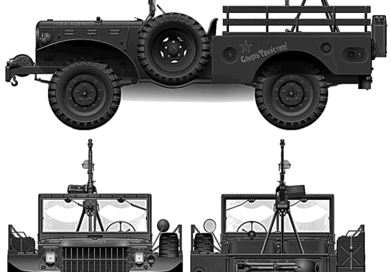 Tank Dodge WC52 0.75-ton 4x4 Weapons Carrier (1943) - drawings, dimensions, pictures