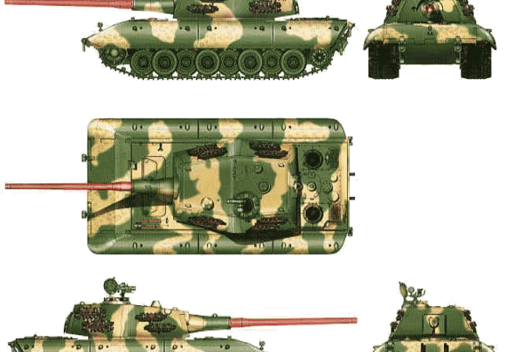 Танк E-100 Tiger II - чертежи, габариты, рисунки
