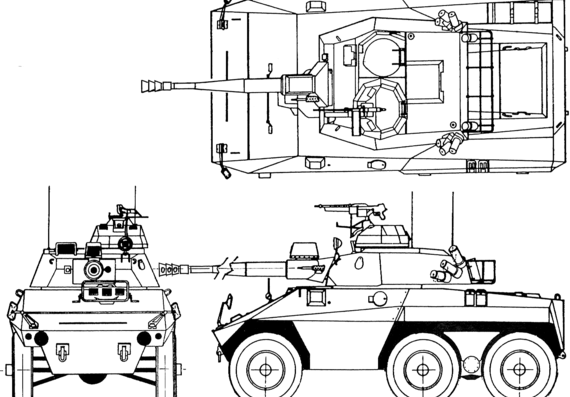 Танк Engesa EE-9 Cascavel Armoured Car - чертежи, габариты, рисунки