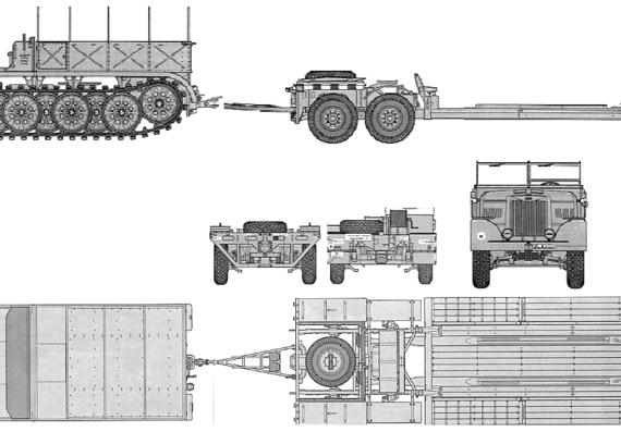 Танк FAMO 18-ton Heavy Half-Truck Tank Transporter Sd.Ah.116 - чертежи, габариты, рисунки