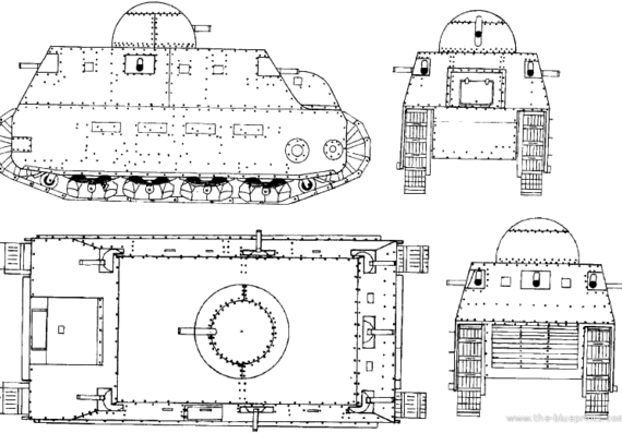 FIAT 2000 WWI tank - drawings, dimensions, figures
