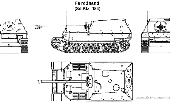 Танк Ferdinand (Sd.Kfz. 184) - чертежи, габариты, рисунки
