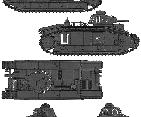 Танк Franch Tank B1 bis - чертежи, габариты, рисунки