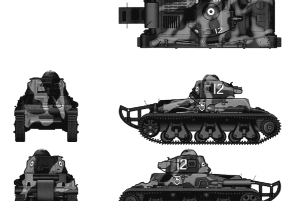 Танк French Army hotchkiss H38 Light Tank - чертежи, габариты, рисунки