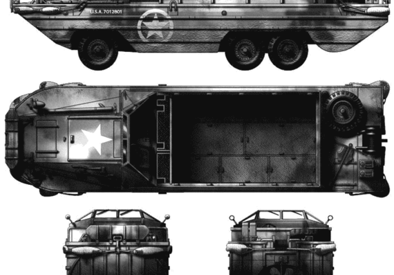 Танк GMC DUKW-353 6x6 2.5-ton Amphibian - чертежи, габариты, рисунки