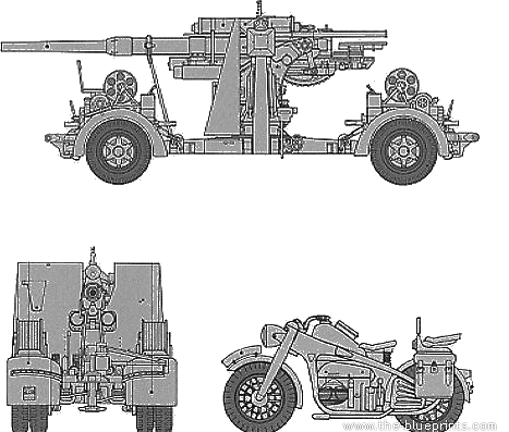 Tank German 88mm Gun Flak 36 - drawings, dimensions, figures