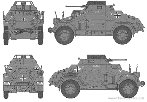 Танк German Armored Car Sd.Kfz.222 - чертежи, габариты, рисунки