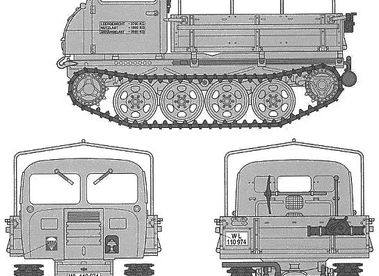 Танк German Full Track Tractor Steyer RSO - чертежи, габариты, рисунки