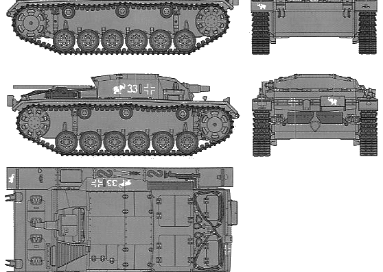 Танк German Sturmgesch Z III Ausf.B (Sd.Kfz.142) - чертежи, габариты, рисунки