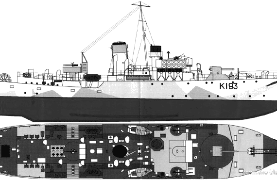 Танк HMS Buttercup K193 (Corvette - чертежи, габариты, рисунки