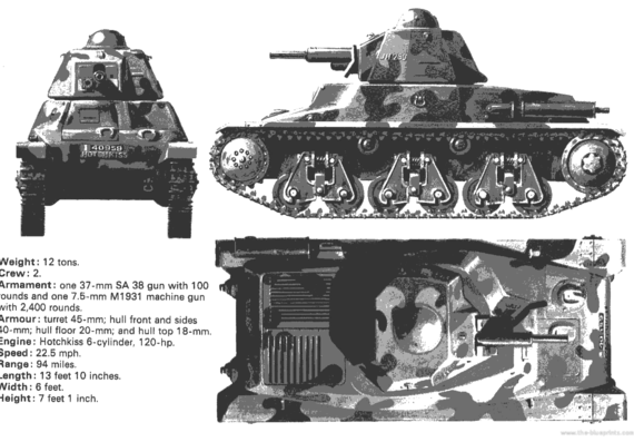 Tank Hotchkiss H-39 - drawings, dimensions, pictures