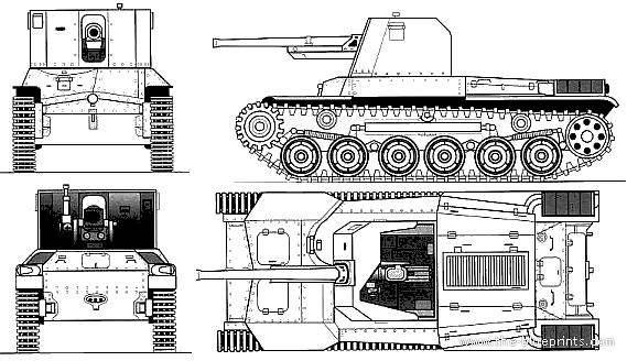 Tank IJA Type 1 Ho-Ni 75mm SPG - drawings, dimensions, figures