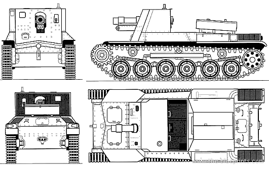 Tank IJA Type 38 Ho-Ro 155mm SPG - drawings, dimensions, figures