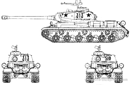 Танк IS-2M (1944) - чертежи, габариты, рисунки
