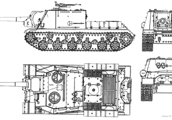 Танк ISU-152 SPG - чертежи, габариты, рисунки