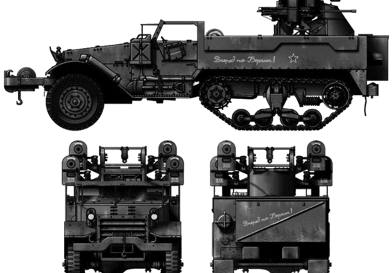 Tank International M5 Halftrack + M17 AA - drawings, dimensions, figures