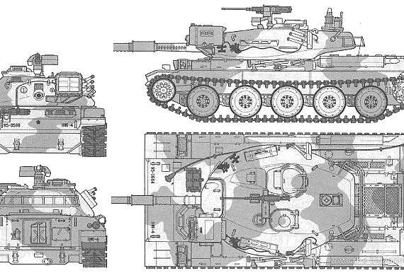 Танк JFSDF Type 74 - чертежи, габариты, рисунки
