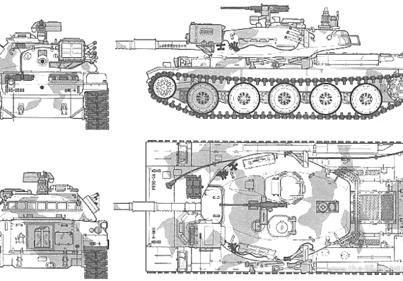 Танк JFSDF Type 74 Tank - чертежи, габариты, рисунки