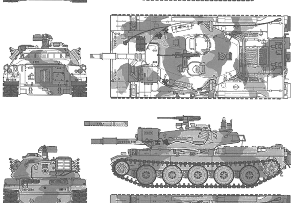 Танк JFSDF Type 74 Tank Winter Version - чертежи, габариты, рисунки