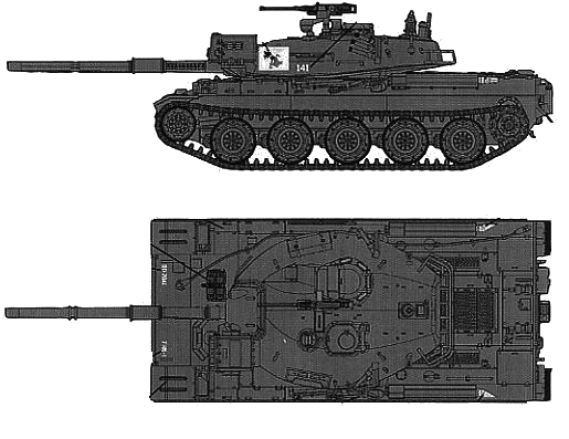 Tank JGSDF Type 74 MBT - drawings, dimensions, figures