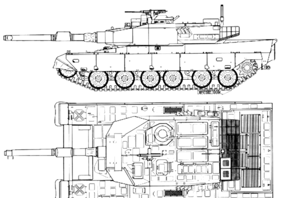 Танк JGSDF Type 90 Kyu-Maru - чертежи, габариты, рисунки