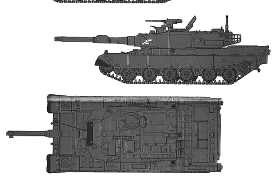 Танк JGSDF Type 90 MBT - чертежи, габариты, рисунки