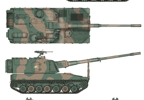 Tank JGSDF Type 99 SPG - drawings, dimensions, figures