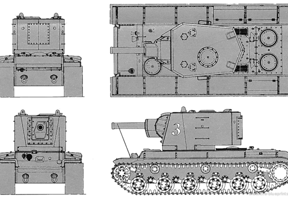 Tank KV-2 Late Type - drawings, dimensions, figures