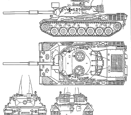 Танк Kampfpanzer Leopard - чертежи, габариты, рисунки