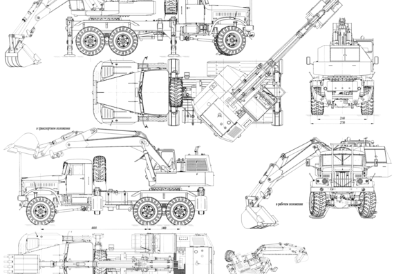 Tank KrAZ-255B Track Crane Late version - drawings, dimensions, pictures