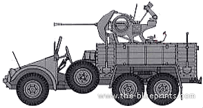 Tank Krupp Protze + 20mm Flak38 - drawings, dimensions, figures