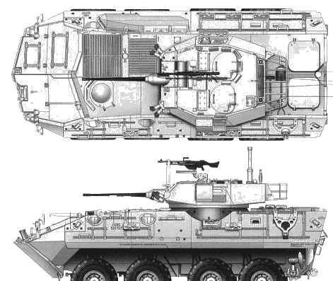 Танк LAV-A2 Piranha II - чертежи, габариты, рисунки