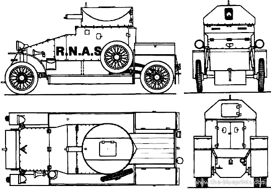 Lanchester Armoured Car Tank (1914) - drawings, dimensions, pictures