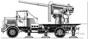 Tank Lancia 3RO truck with Italian 90/53 AA Gun - drawings, dimensions, pictures