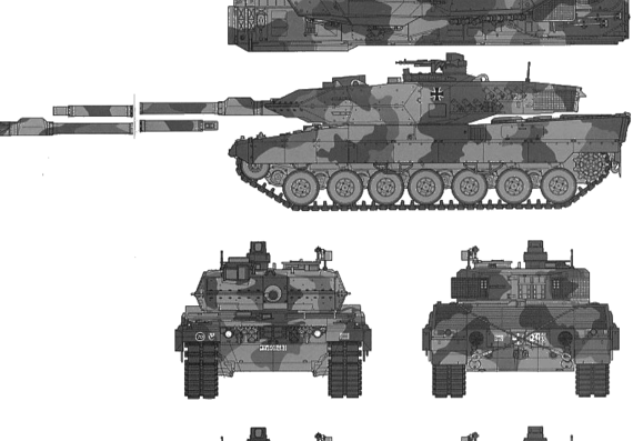 Танк Leopard2 A6 Main Battle Tank - чертежи, габариты, рисунки