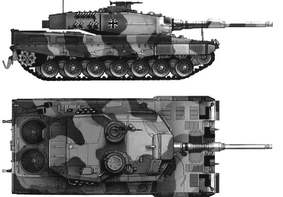 Танк Leopard 2A4 MBT - чертежи, габариты, рисунки