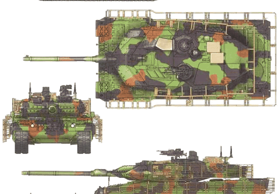 Танк Leopard 2A6M - чертежи, габариты, рисунки