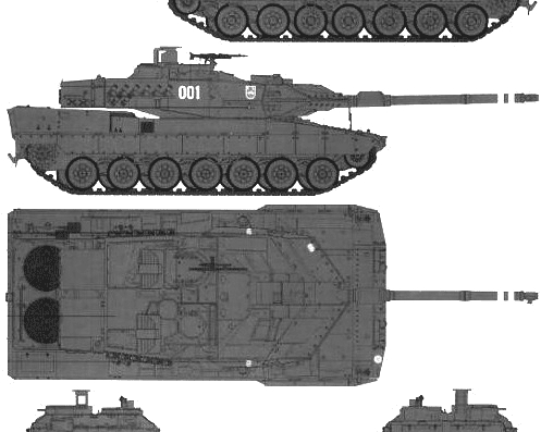 Танк Leopard 2E - чертежи, габариты, рисунки