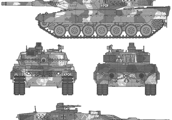 Танк Leopard 2 A5 Main Battle Tank - чертежи, габариты, рисунки