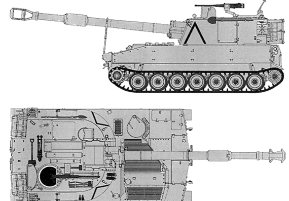 Танк M-109A2 155mm SPG - чертежи, габариты, рисунки