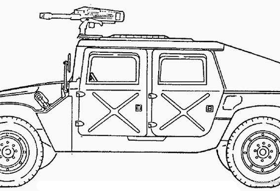 Танк M1026 HMMWV - чертежи, габариты, рисунки