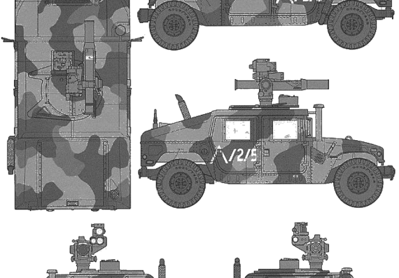 Танк M1046 Humvee TOW Missile Carrier - чертежи, габариты, рисунки