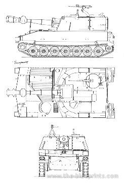 Танк M109 - чертежи, габариты, рисунки