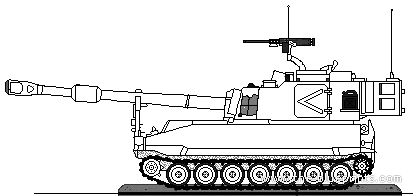 Танк M109A-6 155mm SPG - чертежи, габариты, рисунки