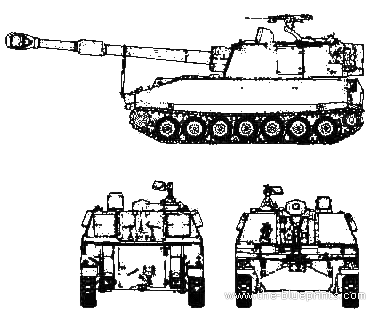 Танк M109A2 155mm SPG Howitzer - чертежи, габариты, рисунки
