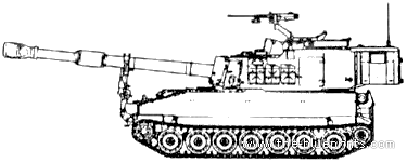 Танк M109A6 Paladin - чертежи, габариты, рисунки