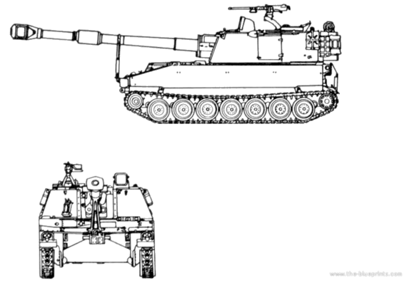 Танк M109 155mm SPG - чертежи, габариты, рисунки